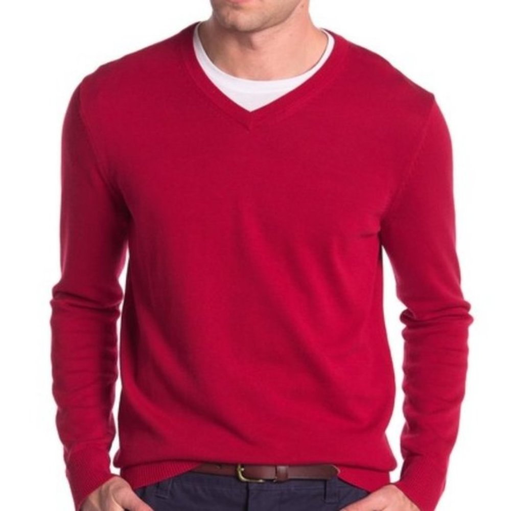 Joe Fresh Red V-Neck Pullover Sweater Long Sleeve 100% Cotton